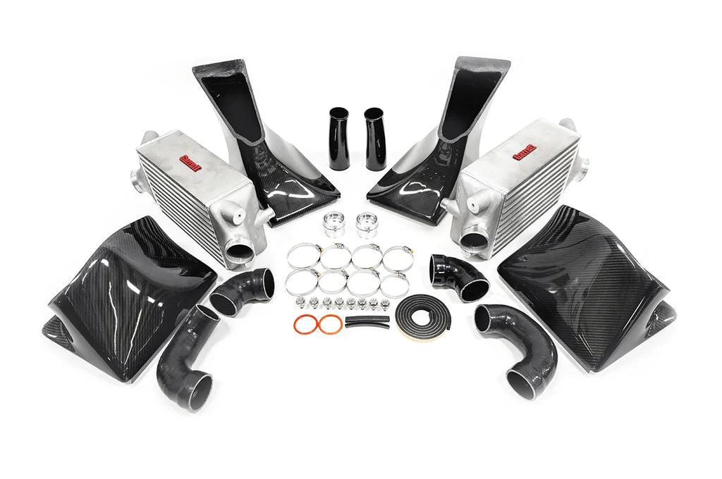 AMS Performance 13-15 Porsche 911 Turbo/Turbo S (991.1) Alpha Intercooler Kit w/Carbon Fiber Shrouds