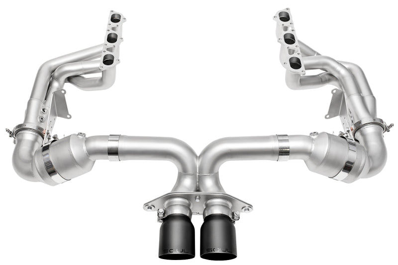 SOUL 2022 Porsche 992 GT3 Catted Exhaust System - 4in Straight Cut Satin Black Tips